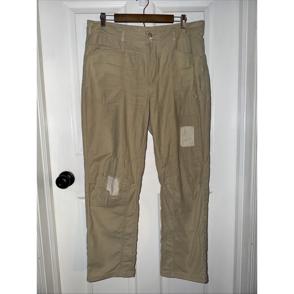 Pilcro Jean The Wanderer Patchwork Relaxed Fit Mid Rise Women 31 Tan Beige